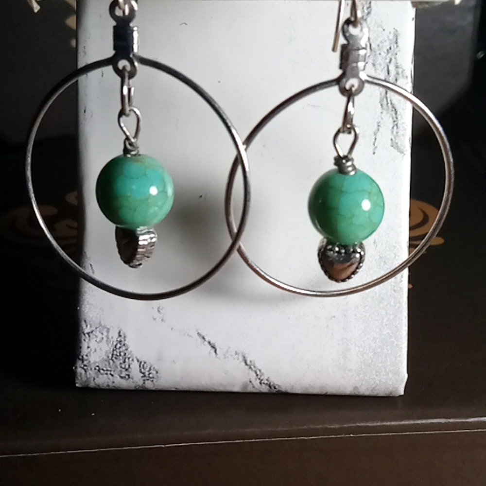 Silver tone and Faux Turquoise Drop Dangle Earrings